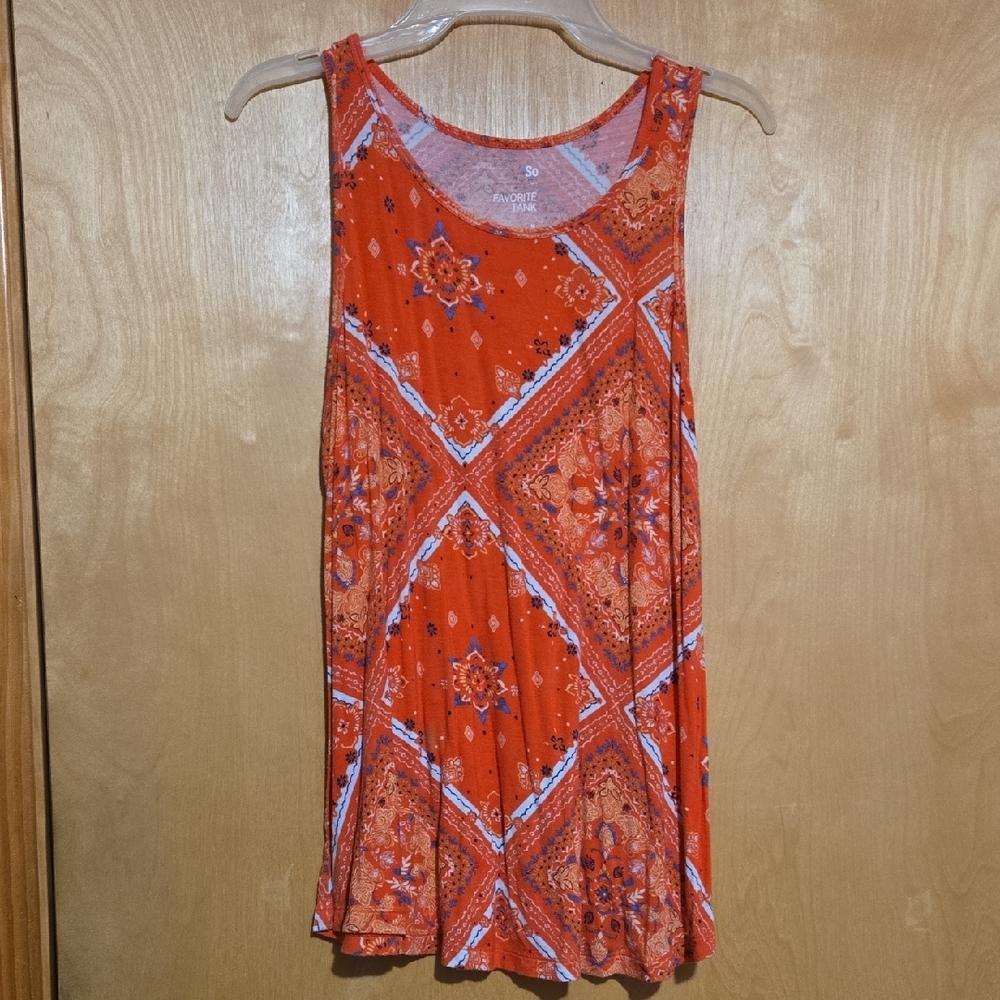 SO Vibrant Orange Patterned Tank Top